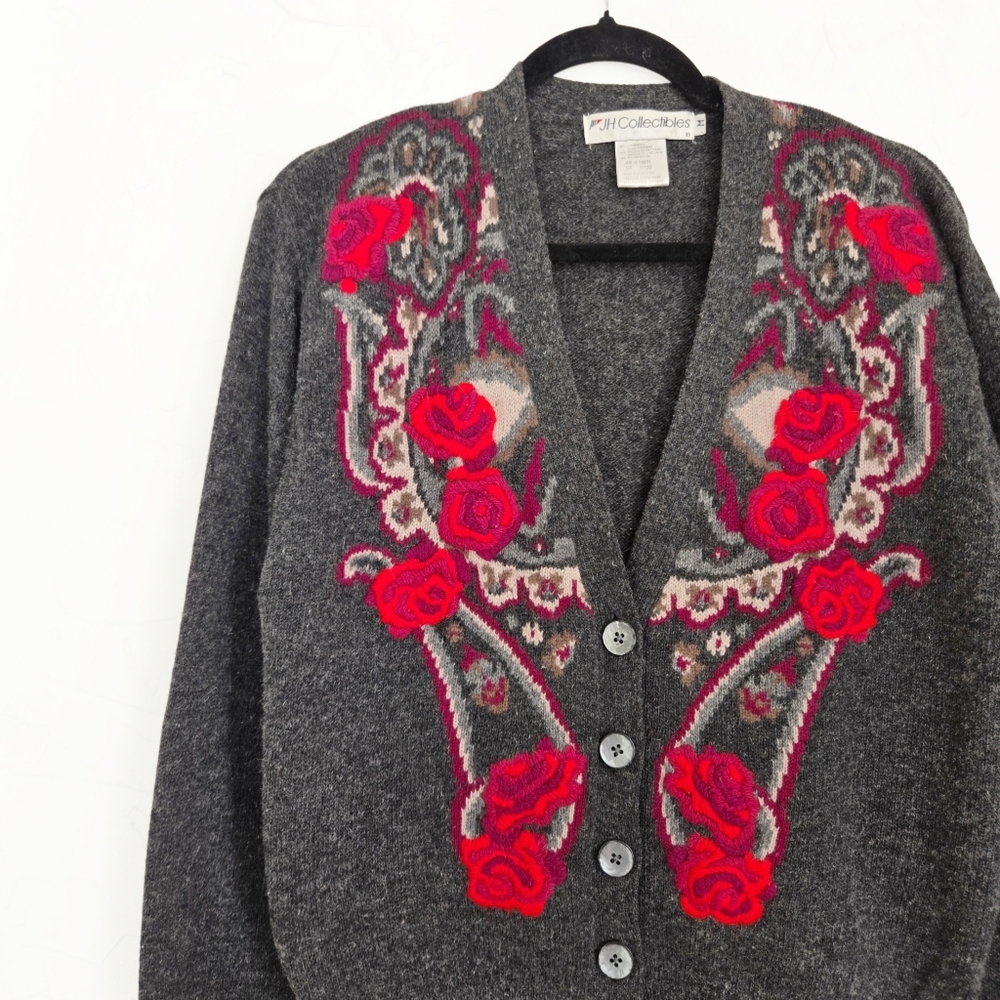 Vintage Wool Embroidered Rose Sweater - Picture 7 of 7